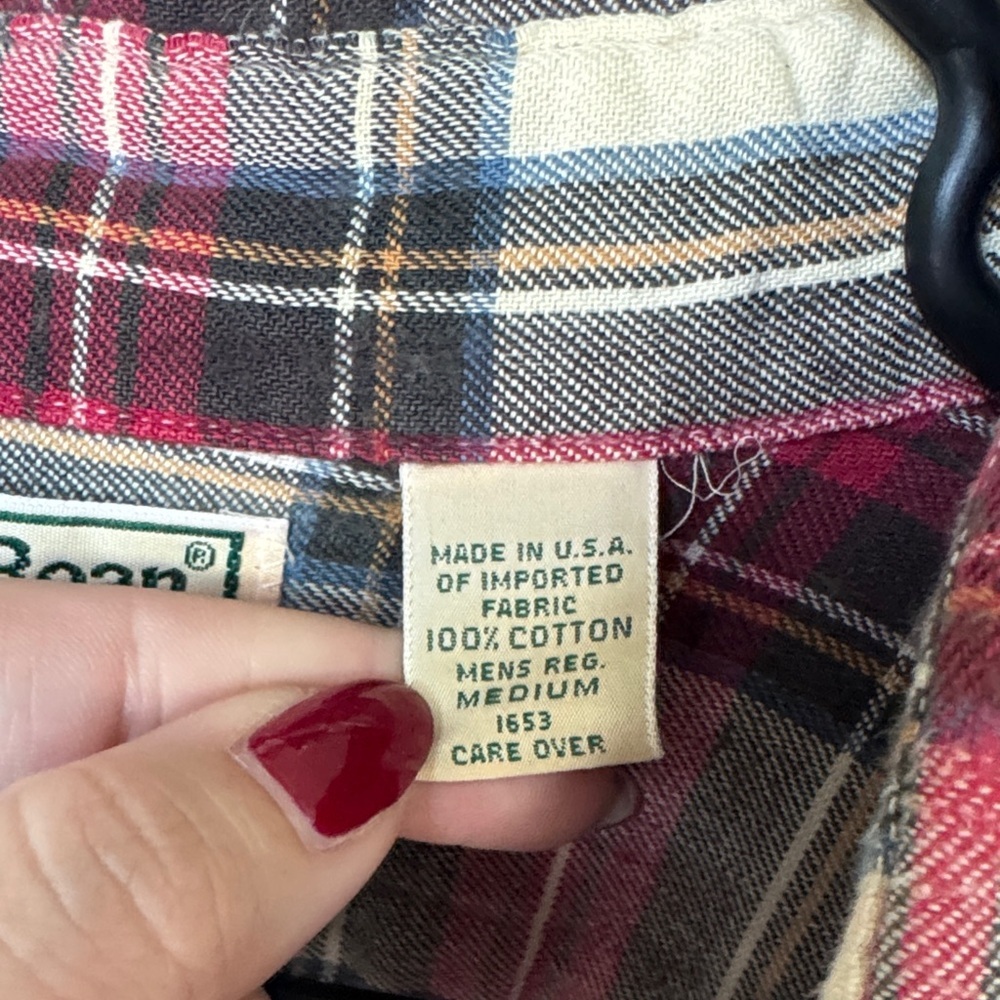 Vintage 1995 L.L. Bean Red and Cream Checkered Shirt plaid - Picture 3 of 7